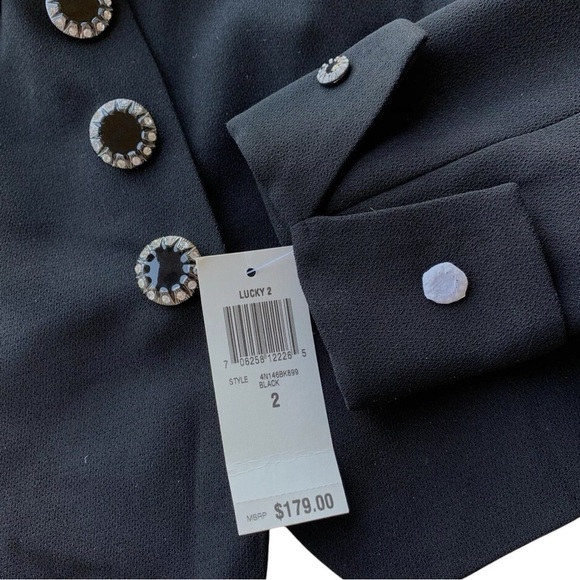 INC International Concepts Rhinestone Buttoned Snap Formal Jacket Black Size 2 - Picture 4 of 7